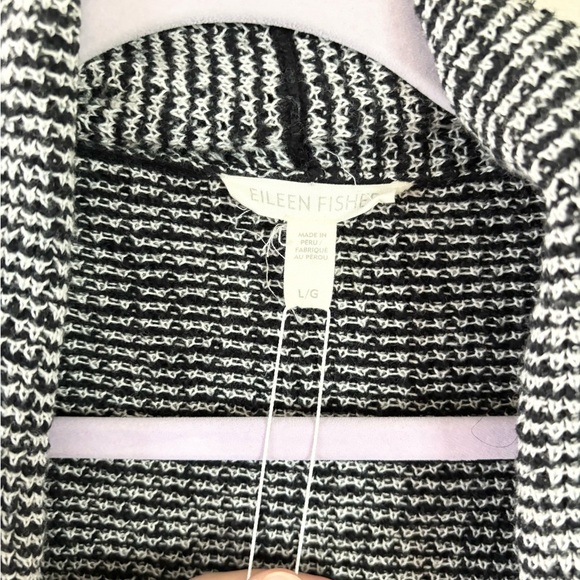 Eileen Fisher black knit open cardigan sweater organic cotton size L - Picture 2 of 4